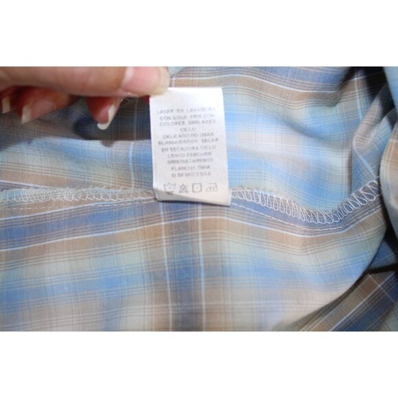 Roper Men's Cowboy Shirt L Blue Tan Plaid Western Pearl Snap Casual Fit Relaxed - Picture 14 of 15